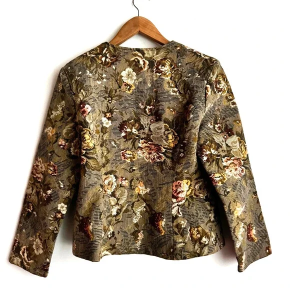 Vintage Sheriff Collection Couch Floral Tapestry Print Cropped Fitted Jacket S - Picture 5 of 6